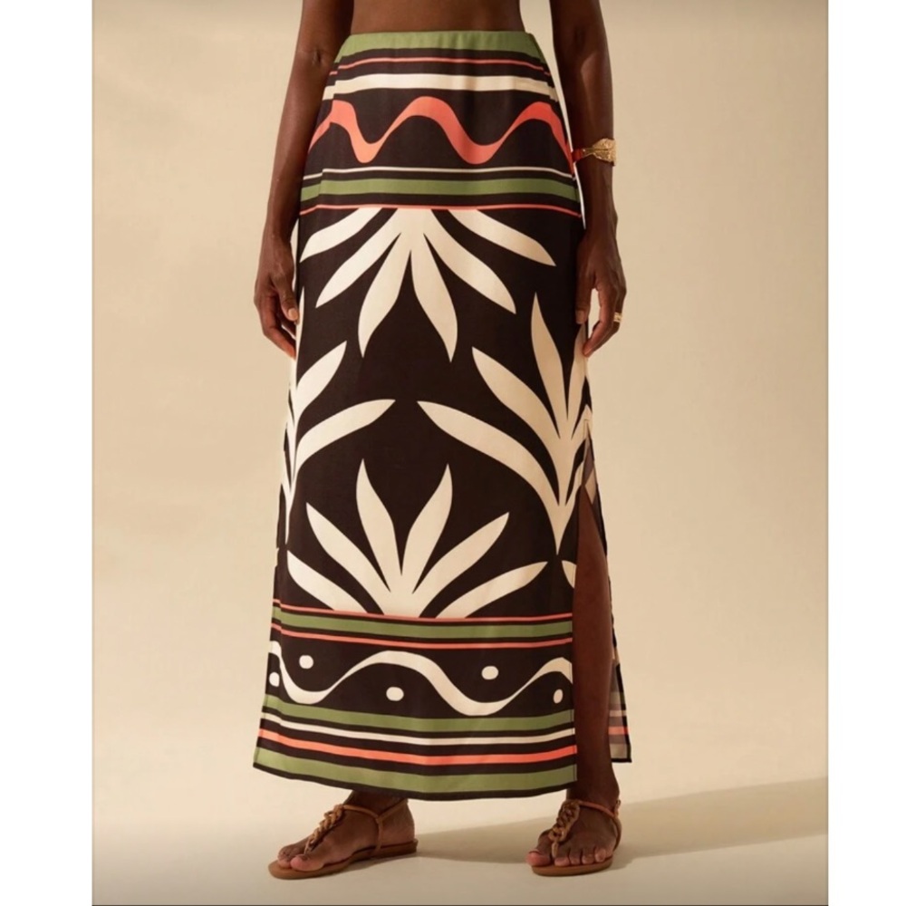 Maxi Skirt Tropical Casual Vintage Print Side Slit 
XL CAJUNI New without Tags